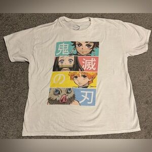 DEMON SLAYER Mens White Graphic T Shirt LARGE Tanjiro Nezuko Inosuke Zenitsu
